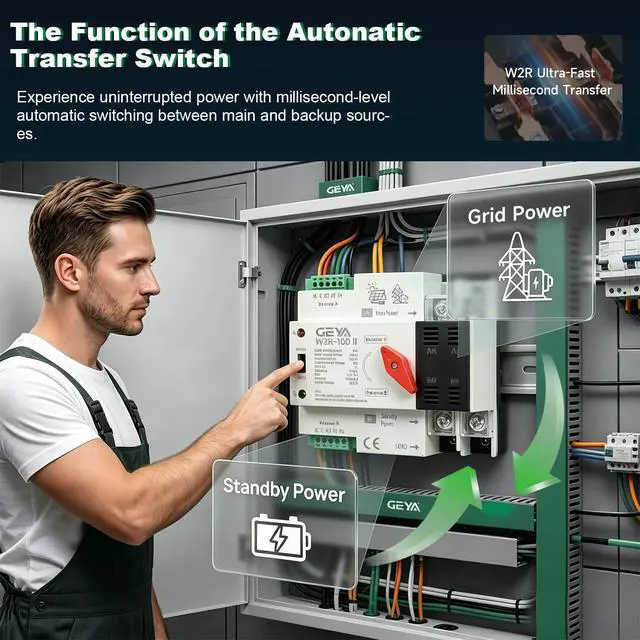 Alt view image 5 of 6 - Mini ATS Automatic Transfer Switch Controller Electrical Type ATS Max 100A 2POLE 110V Din Rail Mounted(2P 100A AC110V)