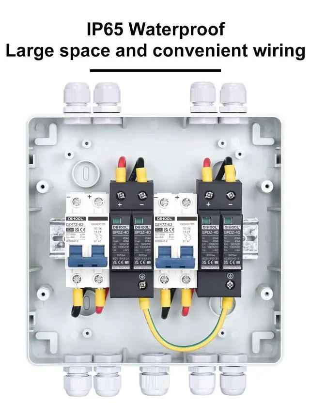 Alt view image 4 of 7 - DC Disconnect Switch Box with PV Surge Protector, Solar Circuit Breaker, 40 Amp DC1000V 2 String 2 in 2 Out