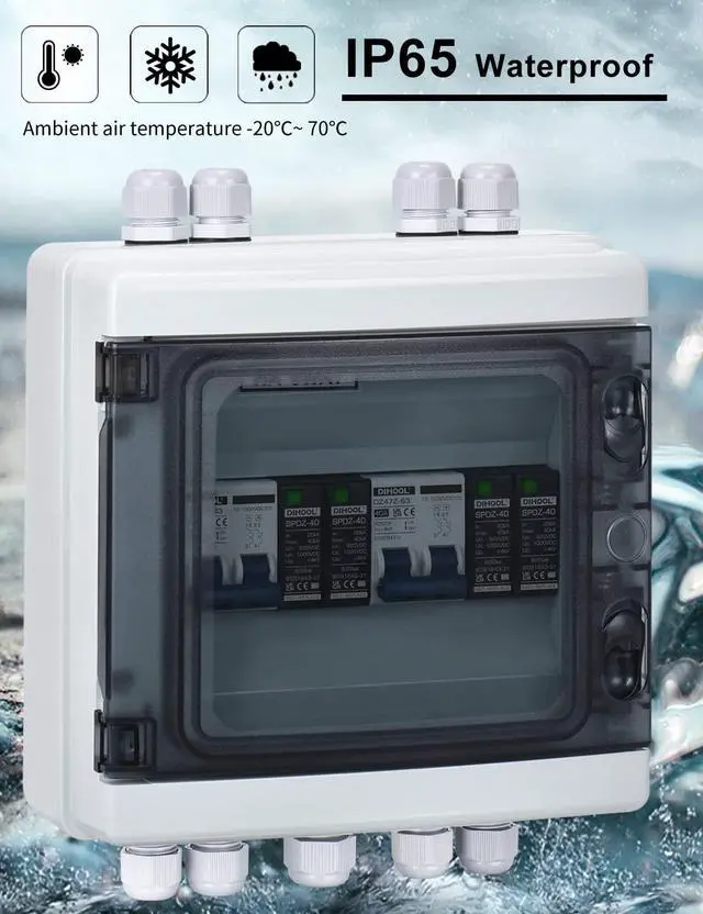 Alt view image 7 of 7 - DC Disconnect Switch Box with PV Surge Protector, Solar Circuit Breaker, 40 Amp DC1000V 2 String 2 in 2 Out