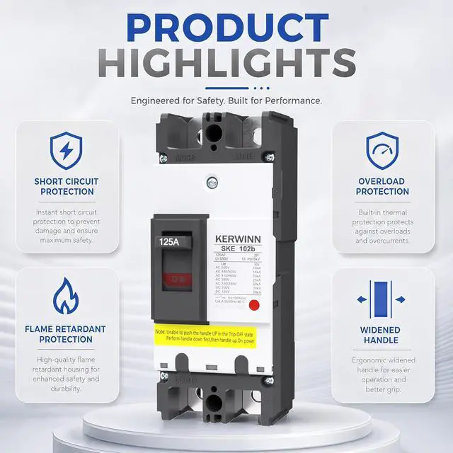 Alt view image 3 of 6 - 125A DC/AC Main Circuit Breaker 2 Poles Thermal Magnetic Trip Molded Case Circuit Breaker, Battery Disconnect Switch for Boat Trolling Motor Marine ATV Trailer Power Solar UPS Station(125A)