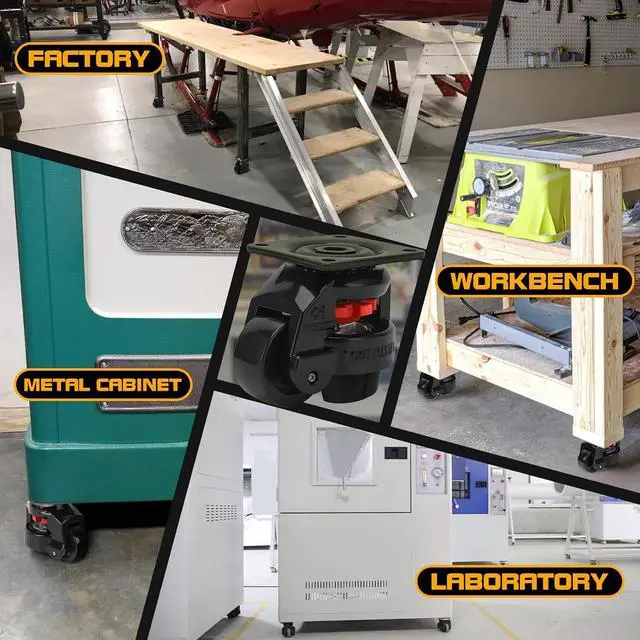 Alt view image 7 of 7 - Heavy Duty Leveling Casters,Leveling Machine Casters with Rubber Pad,FM-100F Plate Mounted Retractable Workbench Caster,Leveling Feet Wheels,Loading Capacity 6600 lbs, Pack of 4(Blck-3 INCH)