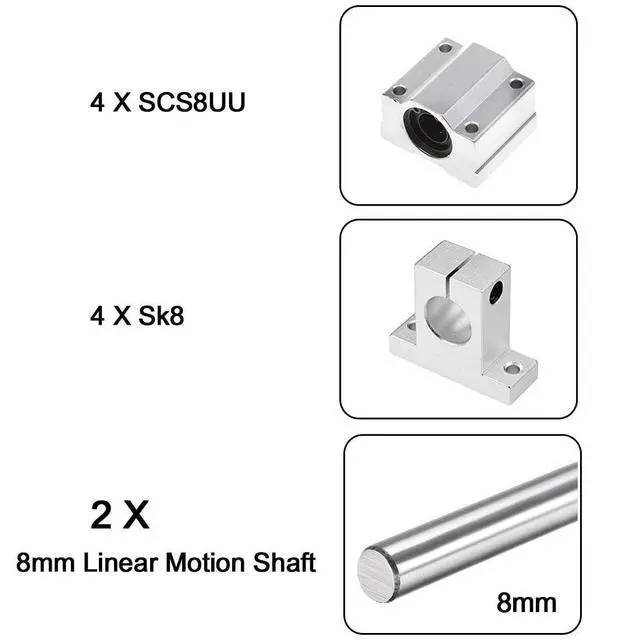 Alt view image 2 of 6 - 2PCS 8mm X 1000mm Linear Motion Rod Shaft Guide with 4 PCS SCS8UU Ball Bearings & 4 PCS SK8 Aluminum Rail Support, Linear Motion Rod Guide Set for CNC and DIY Craft Tool (Diameter 8mm, 1000mm)