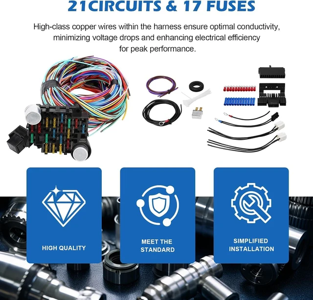 Alt view image 4 of 7 - Universal Wiring Harness Kit - 21 circuit wiring harness Standard Color Wire Harness Kit Replacment for Chevy Mopar Hotrods Ratrods Ford Chrysler Universal Automotive Wiring