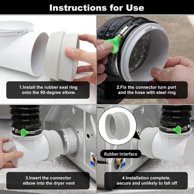 Alt view image 5 of 7 - 4Inch Dryer Vent Hose 10FT, Rubber Interface Dryer Vent Connector Kit for Tight Space, 90 Degree Dryer Vents Elbow, 6 Layer Heavy Duty Flexible Aluminum Duct with 2 Key Hose Clamps