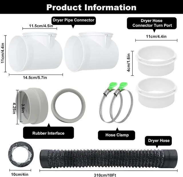 Alt view image 6 of 7 - 4Inch Dryer Vent Hose 10FT, Rubber Interface Dryer Vent Connector Kit for Tight Space, 90 Degree Dryer Vents Elbow, 6 Layer Heavy Duty Flexible Aluminum Duct with 2 Key Hose Clamps