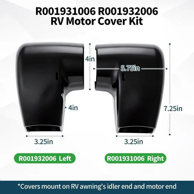 Alt view image 2 of 7 - 2 Pack RV Awning Motor & Idler Cover Kit R001931006 R001932006 Compatible with Carefree of Colorado Altitude/Compass TAJVAP 46JVAP, R001931-006 R001932-006 Awning End Cover Include L & R Side - Black