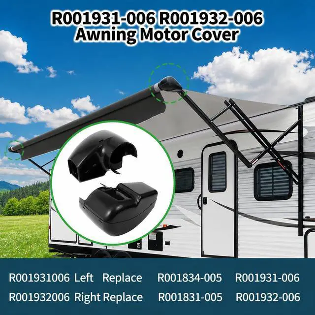 Alt view image 3 of 7 - 2 Pack RV Awning Motor & Idler Cover Kit R001931006 R001932006 Compatible with Carefree of Colorado Altitude/Compass TAJVAP 46JVAP, R001931-006 R001932-006 Awning End Cover Include L & R Side - Black