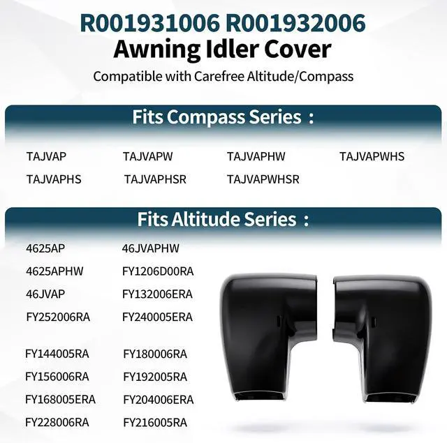 Alt view image 6 of 7 - 2 Pack RV Awning Motor & Idler Cover Kit R001931006 R001932006 Compatible with Carefree of Colorado Altitude/Compass TAJVAP 46JVAP, R001931-006 R001932-006 Awning End Cover Include L & R Side - Black