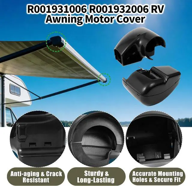 Alt view image 4 of 7 - 2 Pack RV Awning Motor & Idler Cover Kit R001931006 R001932006 Compatible with Carefree of Colorado Altitude/Compass TAJVAP 46JVAP, R001931-006 R001932-006 Awning End Cover Include L & R Side - Black
