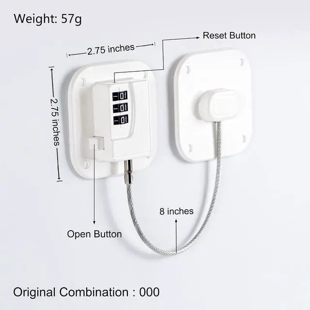 Alt view image 2 of 6 - Refrigerator Lock, Heavy Duty Fridge Lock, Combination Lock for Refrigerator Cabinets, Drawers, Safety Lock, Easy Install No Keys Needed (White-4Pack)
