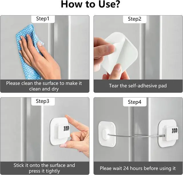 Alt view image 4 of 6 - Refrigerator Lock, Heavy Duty Fridge Lock, Combination Lock for Refrigerator Cabinets, Drawers, Safety Lock, Easy Install No Keys Needed (White-4Pack)