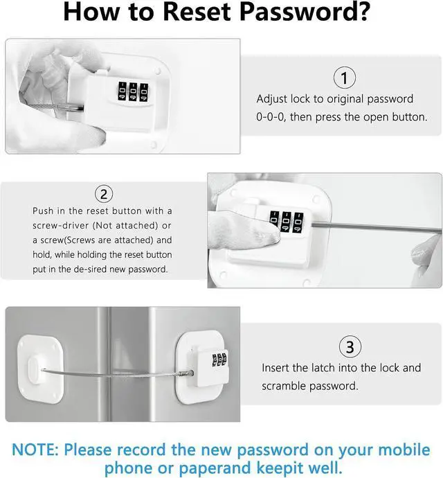 Alt view image 5 of 6 - Refrigerator Lock, Heavy Duty Fridge Lock, Combination Lock for Refrigerator Cabinets, Drawers, Safety Lock, Easy Install No Keys Needed (White-4Pack)