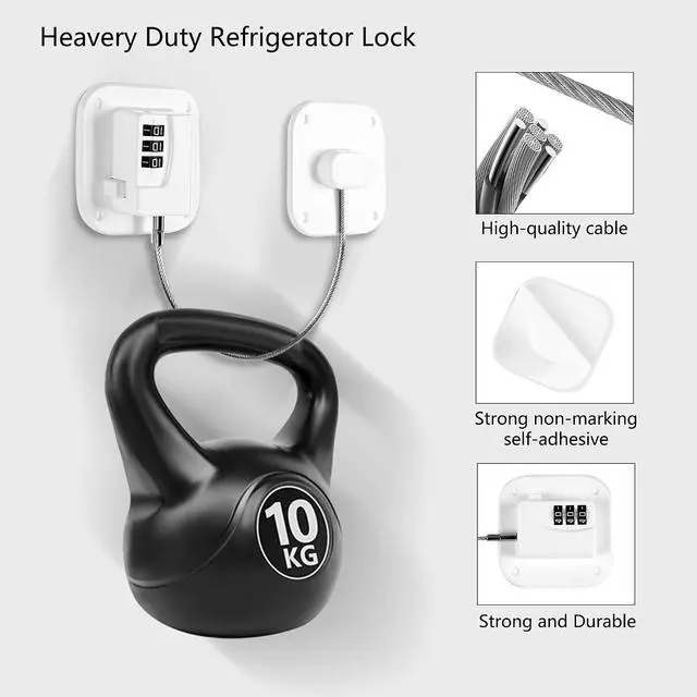 Alt view image 6 of 6 - Refrigerator Lock, Heavy Duty Fridge Lock, Combination Lock for Refrigerator Cabinets, Drawers, Safety Lock, Easy Install No Keys Needed (White-4Pack)