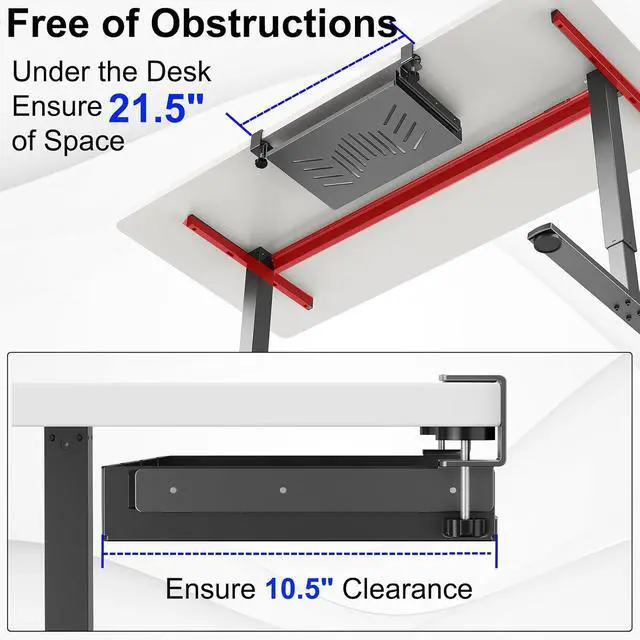 Alt view image 6 of 7 - Sliding No Drill Under Desk Laptop Mount, Metal Under Desk Storage Shelf with Cable Management, Slide Out Laptop Storage Tray for MacBook, Mac Mini, Fits Office Workstations(Black with slid rail)