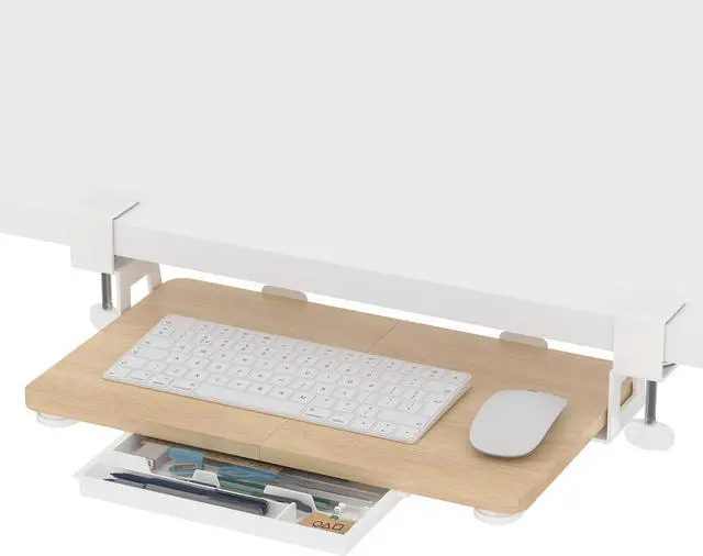 Main image of Keyboard Tray Under Desk, 19.7" X 11.81" Small Size Keyboard Drawer with C Clamp-on Mount Easy to Install, Computer Keyboard Stand Slide Pull Out, Ergonomic Keyboard Tray for Home & Office, Oak