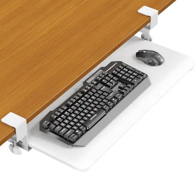 Main image of Keyboard Tray Under Desk, Pull Out Keyboard Tray with C Clamp Mount, 25.6" (29.7" Including Clamps) x 11.8" Slide-Out Platform Computer Drawer for Typing, Keyboard & Mouse Tray, White