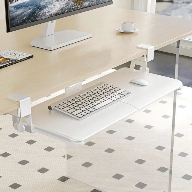 Alt view image 5 of 7 - Keyboard Tray Under Desk, Pull Out Keyboard Tray with C Clamp Mount, 25.6" (29.7" Including Clamps) x 11.8" Slide-Out Platform Computer Drawer for Typing, Keyboard & Mouse Tray, White