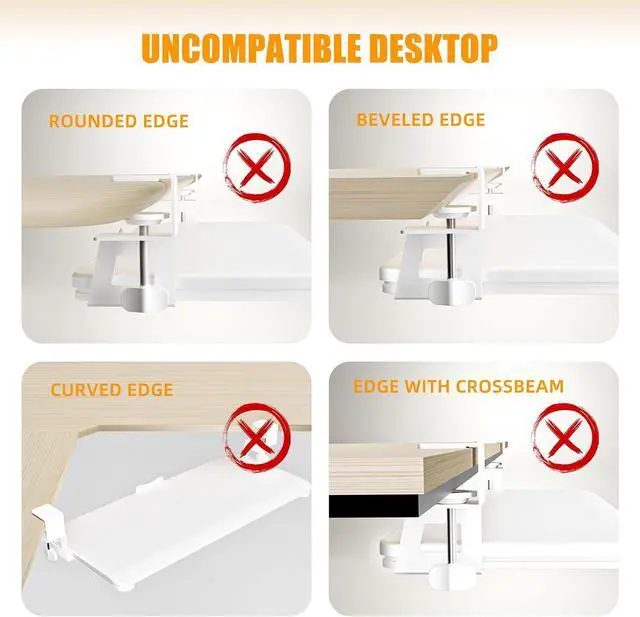 Alt view image 6 of 7 - Keyboard Tray Under Desk, Pull Out Keyboard Tray with C Clamp Mount, 25.6" (29.7" Including Clamps) x 11.8" Slide-Out Platform Computer Drawer for Typing, Keyboard & Mouse Tray, White