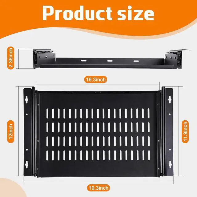 Alt view image 2 of 7 - Sliding Under Desk Laptop Mount Shelf with Air Vents 16.3" W x 12" D Metal Under Desk Slide Out Tray Laptop Storage Tray for Home Office Standing Desks Workstations Cabinet Gaming