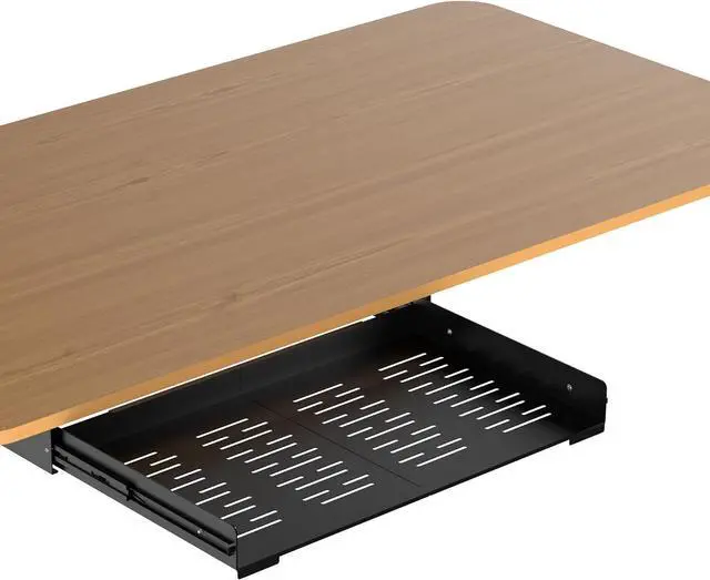 Main image of Under Desk Laptop Drawer, 22.8'' Wide Pull-Out Tray Metal Perforated Bottom for Heat Dissipation, Sliding Track, Under-Desktop Storage for Laptop & Accessories