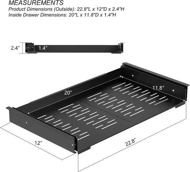 Alt view image 2 of 7 - Under Desk Laptop Drawer, 22.8'' Wide Pull-Out Tray Metal Perforated Bottom for Heat Dissipation, Sliding Track, Under-Desktop Storage for Laptop & Accessories