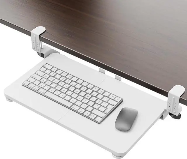 Main image of Small Keyboard Tray Under Desk, Pull Out Keyboard & Mouse Tray with Adjustable C-clamp, 20(25.9 Including Clamps) x 11.8 Inch Slide Out Computer Keyboard Drawer Mouse Tray for Typing, White