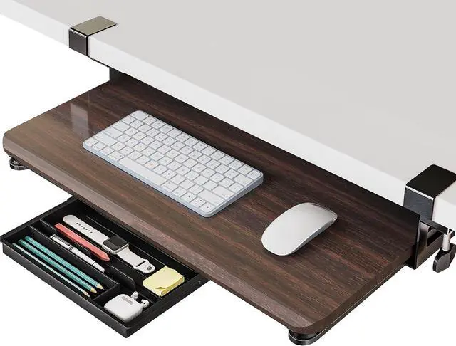 Main image of Keyboard Tray Under Desk, Pull Out Keyboard & Mouse Tray with C Clamp Mount, Sliding Keyboard Holder for Desk, 25.6 x 11.8 inch Large Slide-Out Platform Computer Drawer for Typing