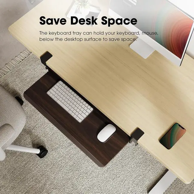 Alt view image 6 of 7 - Keyboard Tray Under Desk, Pull Out Keyboard & Mouse Tray with C Clamp Mount, Sliding Keyboard Holder for Desk, 25.6 x 11.8 inch Large Slide-Out Platform Computer Drawer for Typing