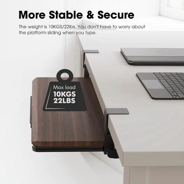 Alt view image 7 of 7 - Keyboard Tray Under Desk, Pull Out Keyboard & Mouse Tray with C Clamp Mount, Sliding Keyboard Holder for Desk, 25.6 x 11.8 inch Large Slide-Out Platform Computer Drawer for Typing