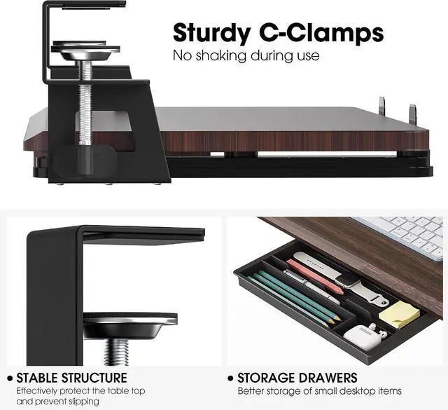 Alt view image 3 of 7 - Keyboard Tray Under Desk, Pull Out Keyboard & Mouse Tray with C Clamp Mount, Sliding Keyboard Holder for Desk, 25.6 x 11.8 inch Large Slide-Out Platform Computer Drawer for Typing