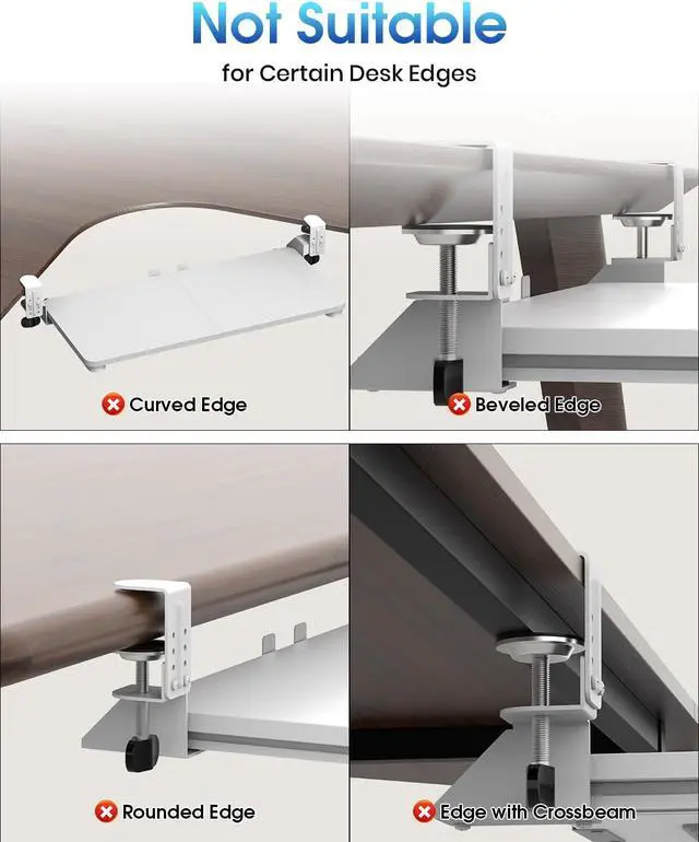 Alt view image 6 of 7 - Small Keyboard Tray Under Desk, Pull Out Keyboard & Mouse Tray with Adjustable C-clamp, 20(25.9 Including Clamps) x 11.8 Inch Slide Out Computer Keyboard Drawer Mouse Tray for Typing, White