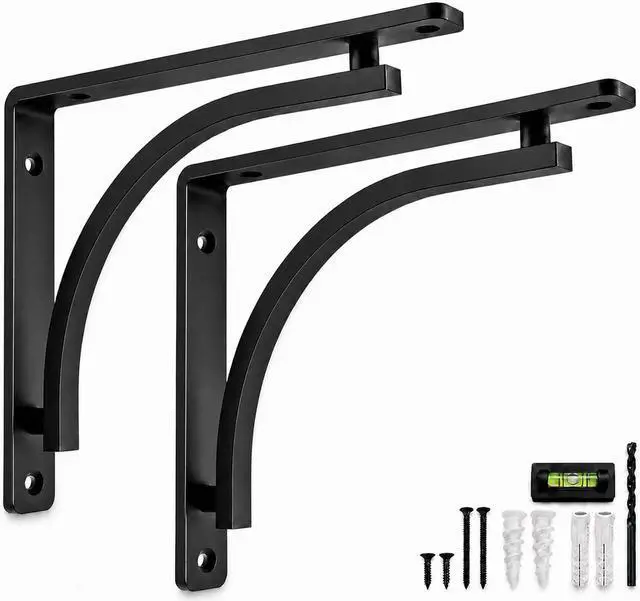 Main image of Classic Black Heavy Duty Shelf Brackets 12 inch by L Bracket, Wall Mounted Support, Shelving Metal Bracket, Decorative Shelf Brackets, with Hardware Included, Set of 2