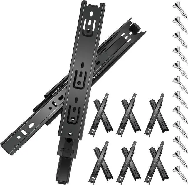 Main image of 20 Inch Drawer Slides, 6 Pairs (12 Pcs) Full Extension Ball Bearing Rails, Side Mount Heavy Duty 100 LB Capacity Metal Runners for Kitchen Cabinet, Wardrobe Dresser, Zinc Plated Steel Black