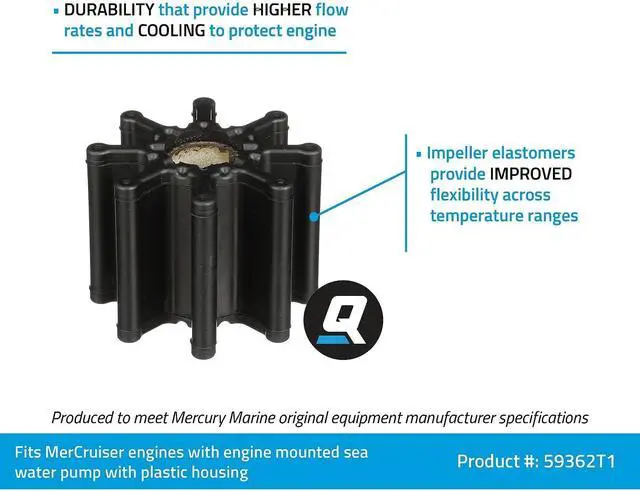 Alt view image 2 of 2 - 59362T1 Water Pump Impeller for MerCruiser Engines with Engine Mounted Sea Water Pumps with a Plastic Housing