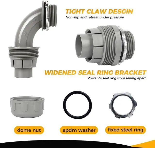 Alt view image 3 of 6 - Conduit Connectors, 1 Inch Liquid Tight Connector NPT Non-Metallic for PVC Electrical Flexible Conduit Fittings, 30 Straight and 30 Angle 90 Degree, UL Listed, Grey (60-Pack)