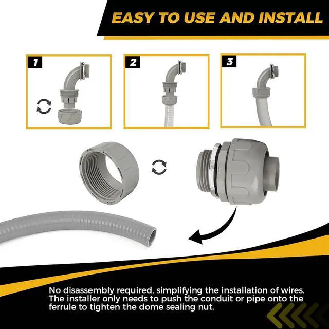 Alt view image 5 of 6 - Conduit Connectors, 1 Inch Liquid Tight Connector NPT Non-Metallic for PVC Electrical Flexible Conduit Fittings, 30 Straight and 30 Angle 90 Degree, UL Listed, Grey (60-Pack)