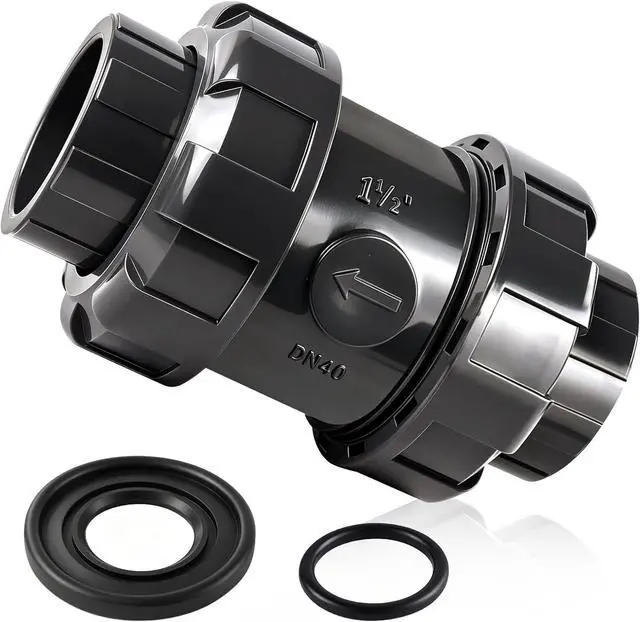 Main image of PVC True Union Check Valve, 1-1/2 Slip Swing Full Port Utility Check Valve, Sch80 Socket Pool Ball Check Valve for Backflow Prevention