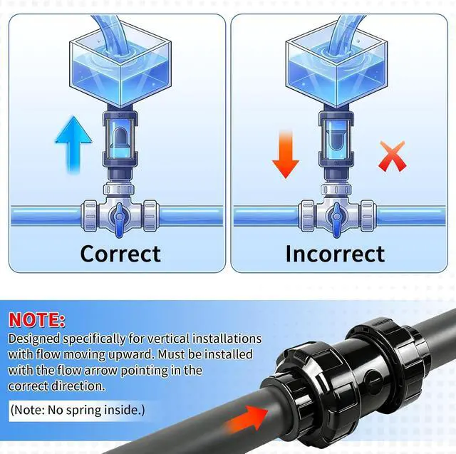 Alt view image 4 of 7 - PVC True Union Check Valve, 1-1/2 Slip Swing Full Port Utility Check Valve, Sch80 Socket Pool Ball Check Valve for Backflow Prevention