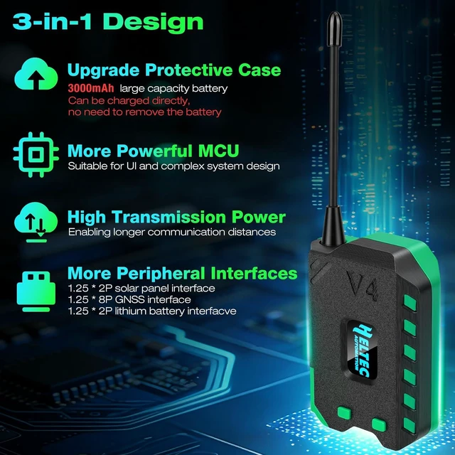 Alt view image 2 of 7 - 2PCS ESP32 LoRa V4 Meshtastic Kit Dual 28dBm High Power SX1262 Boards, Pre-Flashed, with 2X 3000mAh Batteries, Cases & Antennas for Arduino LoRaWAN IoT, Instant Off-Grid Communication