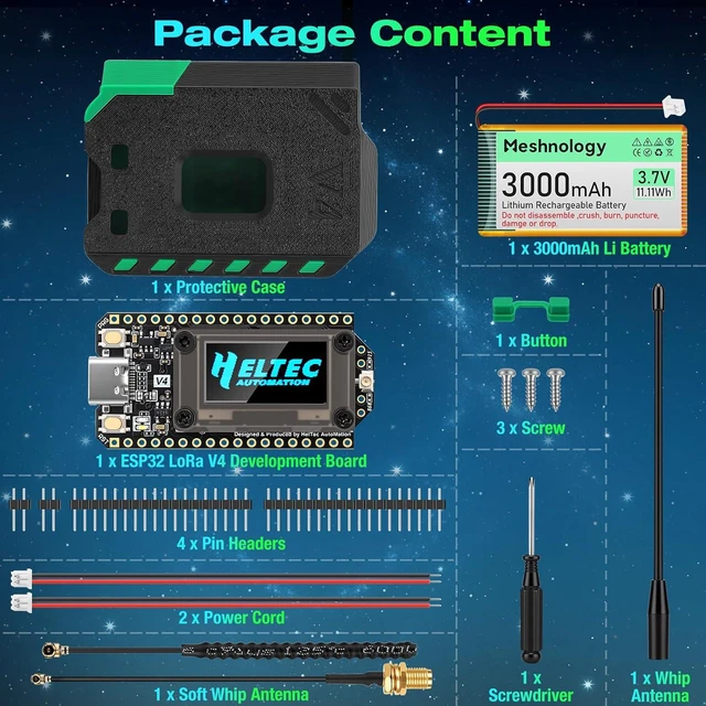 Alt view image 6 of 7 - 2PCS ESP32 LoRa V4 Meshtastic Kit Dual 28dBm High Power SX1262 Boards, Pre-Flashed, with 2X 3000mAh Batteries, Cases & Antennas for Arduino LoRaWAN IoT, Instant Off-Grid Communication