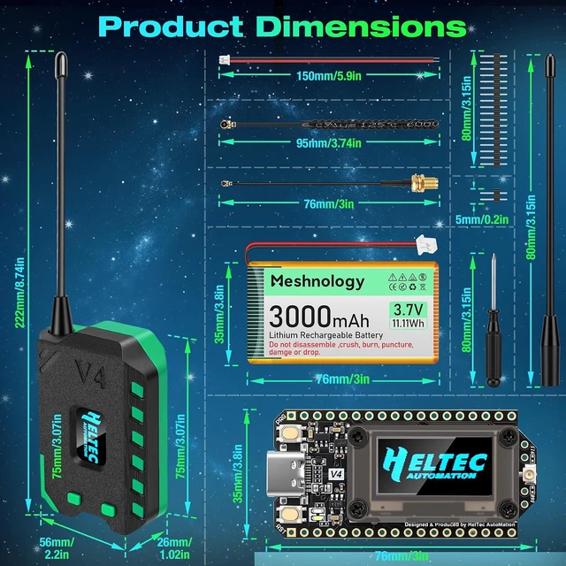 Alt view image 7 of 7 - 2PCS ESP32 LoRa V4 Meshtastic Kit Dual 28dBm High Power SX1262 Boards, Pre-Flashed, with 2X 3000mAh Batteries, Cases & Antennas for Arduino LoRaWAN IoT, Instant Off-Grid Communication