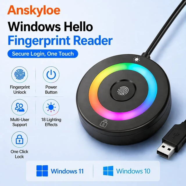 Alt view image 2 of 7 - USB Fingerprint Reader with RGB Lighting for Windows Hello