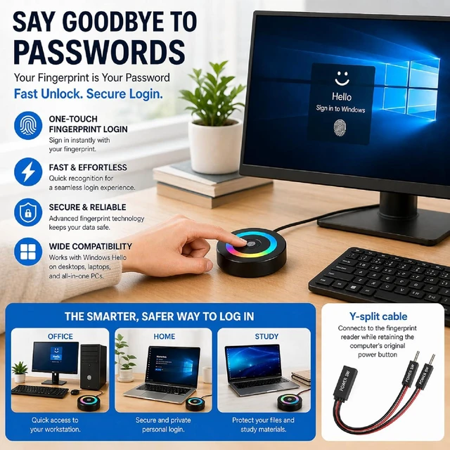 Alt view image 3 of 7 - USB Fingerprint Reader with RGB Lighting for Windows Hello