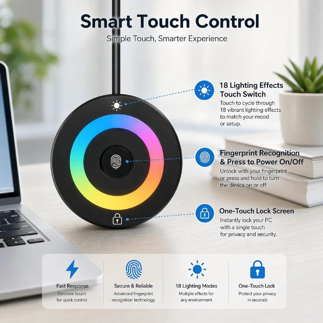 Alt view image 4 of 7 - USB Fingerprint Reader with RGB Lighting for Windows Hello