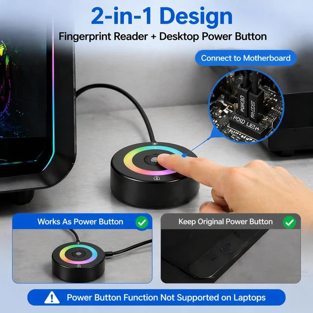 Alt view image 5 of 7 - USB Fingerprint Reader with RGB Lighting for Windows Hello
