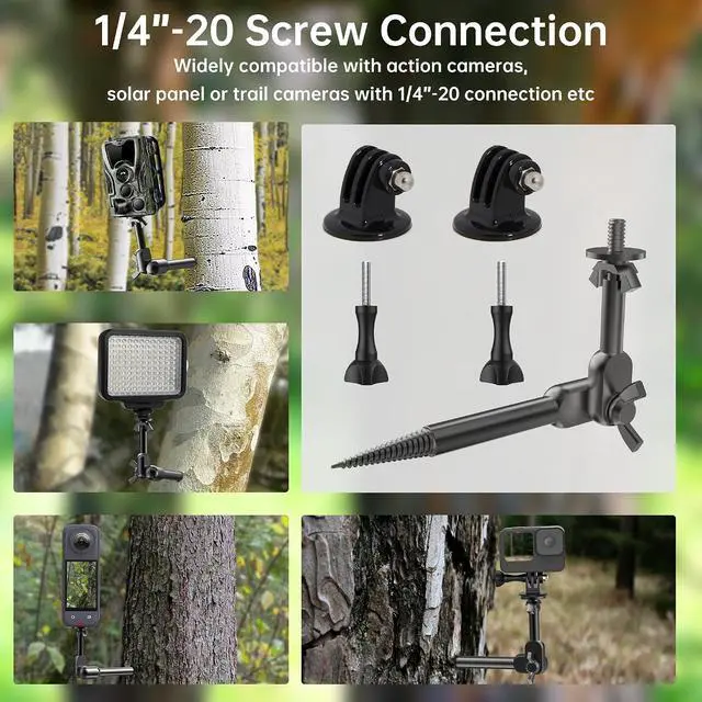Alt view image 5 of 7 - Trail Camera Mount,Game Camera Tree Mount (2-Pack),Screw in Holder for Trail Cameras,Solar Panels & Binoculars,360° Rotating Bracket with 1/4"-20 Thread,Rugged Metal Construction for Wildlife Scouting