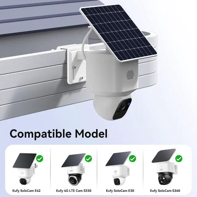 Alt view image 2 of 7 - 4 Pack Gutter Mount Bracket Compatible with Eufy SoloCam S340/E30/E42 and 4G LTE Cam S33, Stainless Steel Gutter Mount for Solar Security Camera, No-Drill Installation