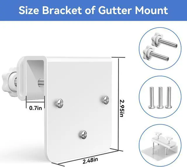 Alt view image 4 of 7 - 4 Pack Gutter Mount Bracket Compatible with Eufy SoloCam S340/E30/E42 and 4G LTE Cam S33, Stainless Steel Gutter Mount for Solar Security Camera, No-Drill Installation