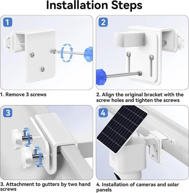Alt view image 5 of 7 - 4 Pack Gutter Mount Bracket Compatible with Eufy SoloCam S340/E30/E42 and 4G LTE Cam S33, Stainless Steel Gutter Mount for Solar Security Camera, No-Drill Installation