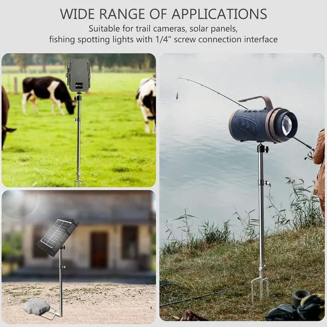 Alt view image 5 of 5 - Trail Camera Mount, 3 Pack 360° Adjustable 1/4''-20 Thread Universal Ground Stake Mount, Foldable Stainless Steel Bracket for Outdoor Security Cameras, Solar Panels, Fishing Lights